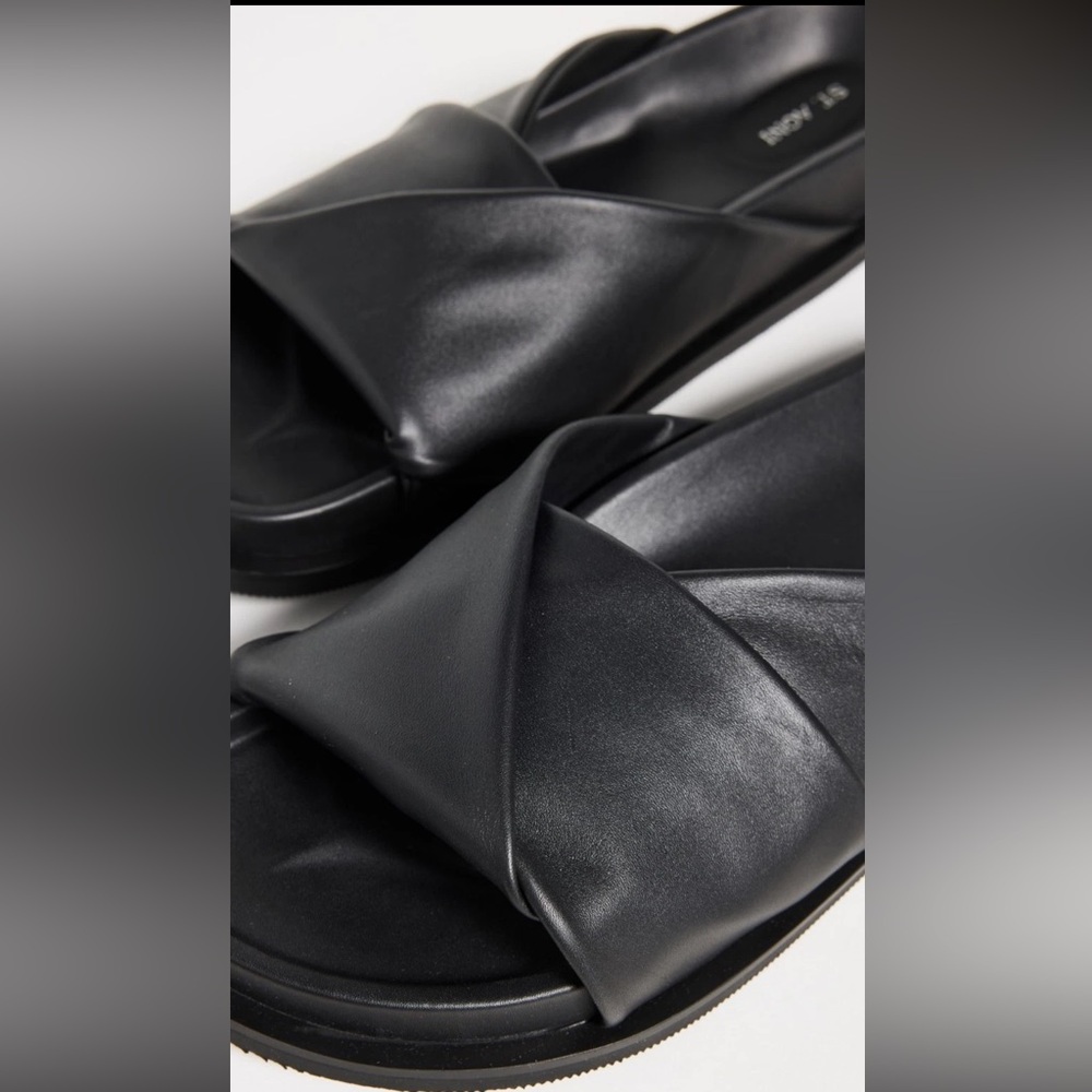 ST. AGNI Fold Detail Leather Slide Sandals Womens EU 40 Black NEW w/ Dustbag - Picture 5 of 6